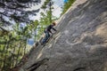 Boy Rock Climbing Outdoors Royalty Free Stock Photo