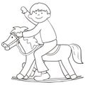 Child and horse , coloring book, vector icon Royalty Free Stock Photo