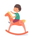 Boy rocking on swinging horse vector illustration Royalty Free Stock Photo