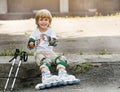 Boy roller skates Royalty Free Stock Photo