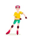 Boy roller skating flat character isolated on white background