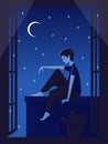 Boy on the roof in the stars