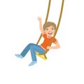 Boy On The Rope Swings Waving