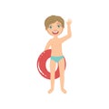 Boy With Round Float Waving Royalty Free Stock Photo