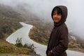 Boy in a route mountain Royalty Free Stock Photo