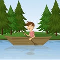 A Boy Rowing a Boat on the River.