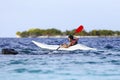 Boy rowing in sea kayak Royalty Free Stock Photo