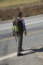 Boy with rucksack walking to school Royalty Free Stock Photo