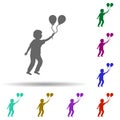 Boy running with balloons silhouette multi color style icon. Simple glyph, flat vector of children icons for ui and ux, website or Royalty Free Stock Photo