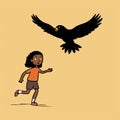 Black Person Catching A Bird: Children\'s Book Style Illustration Royalty Free Stock Photo