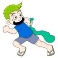 boy is running happy life carefree Royalty Free Stock Photo