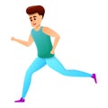 Boy running morning icon, cartoon style