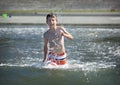 Boy running into ocean Royalty Free Stock Photo