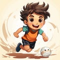 Boy running with soccer ball in front of him on white background Royalty Free Stock Photo