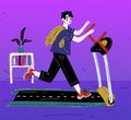 Boy running on treadmill. Young man exercising. Cardio training