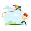 The boy runs and launches a kite into the sky Royalty Free Stock Photo