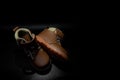 Boy`s boots in nubuck leather isolated on black background, closed