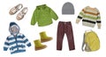 Boy`s clothes, male kid`s fashion clothing isolated. Child`s wear set Royalty Free Stock Photo