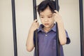 Boy sad behind the iron bar Royalty Free Stock Photo