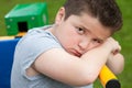 Boy, sad, fat, overweight, exercise, tired, look, portrait, trainer, kid Royalty Free Stock Photo