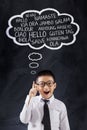 Boy say Hello in many languages Royalty Free Stock Photo