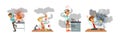 Boy Scientist Kid Character at Table Fail with Test and Experiment Vector Set