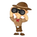 Boy scout cartoon holding binocular