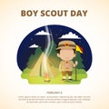 Boy scout day background with a scout boy in night summer camp Royalty Free Stock Photo