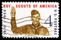 Boy Scout giving scout sign, 50th anniversary of Boy Scouts, serie, circa 1960 Royalty Free Stock Photo