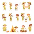 Boy Scout Retro Cartoon Icons Set Royalty Free Stock Photo