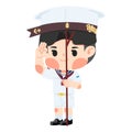 boy scout thai holding pole yelling cartoon
