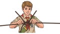Boy Scout Tying Knots Practice Royalty Free Stock Photo