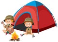 Boy scout in uniform playing guitar the camping tent Royalty Free Stock Photo