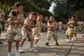 Boy Scouts play tug of war