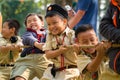 Boy Scouts play tug of war