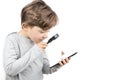 Boy searching the internet with a smartphone Royalty Free Stock Photo
