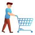 Boy shopping cart icon, cartoon style Royalty Free Stock Photo