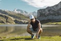 Boy in the lakes of covadonga, Asturias, Spain Royalty Free Stock Photo