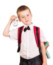 Boy should go to school isolated on white background. Royalty Free Stock Photo