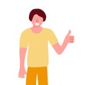 Boy show positive emotions with thumb up gesture, approval sign, flat raster