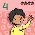 Boy showing four by hand Counting education card 4 Royalty Free Stock Photo