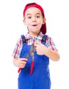 Boy showing shear cutting scissors hazard