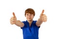 Boy shows thumbs up and like it Royalty Free Stock Photo