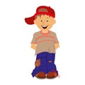 Boy. Shy little boy in jeans and a cap. Animation.