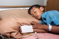 Boy sick sleep on patient bed