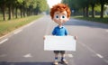 Boy with Sign on Country Road Royalty Free Stock Photo