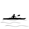 boy8Silhouette boy learns paddling Kayak. Kayaking water sport Royalty Free Stock Photo