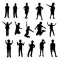 Boy silhouettes set in different movements, Collection of kids silhouette in different poses Royalty Free Stock Photo