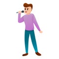 Boy singing microphone icon, cartoon style Royalty Free Stock Photo