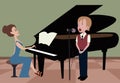 Boy singing while woman playing piano Royalty Free Stock Photo